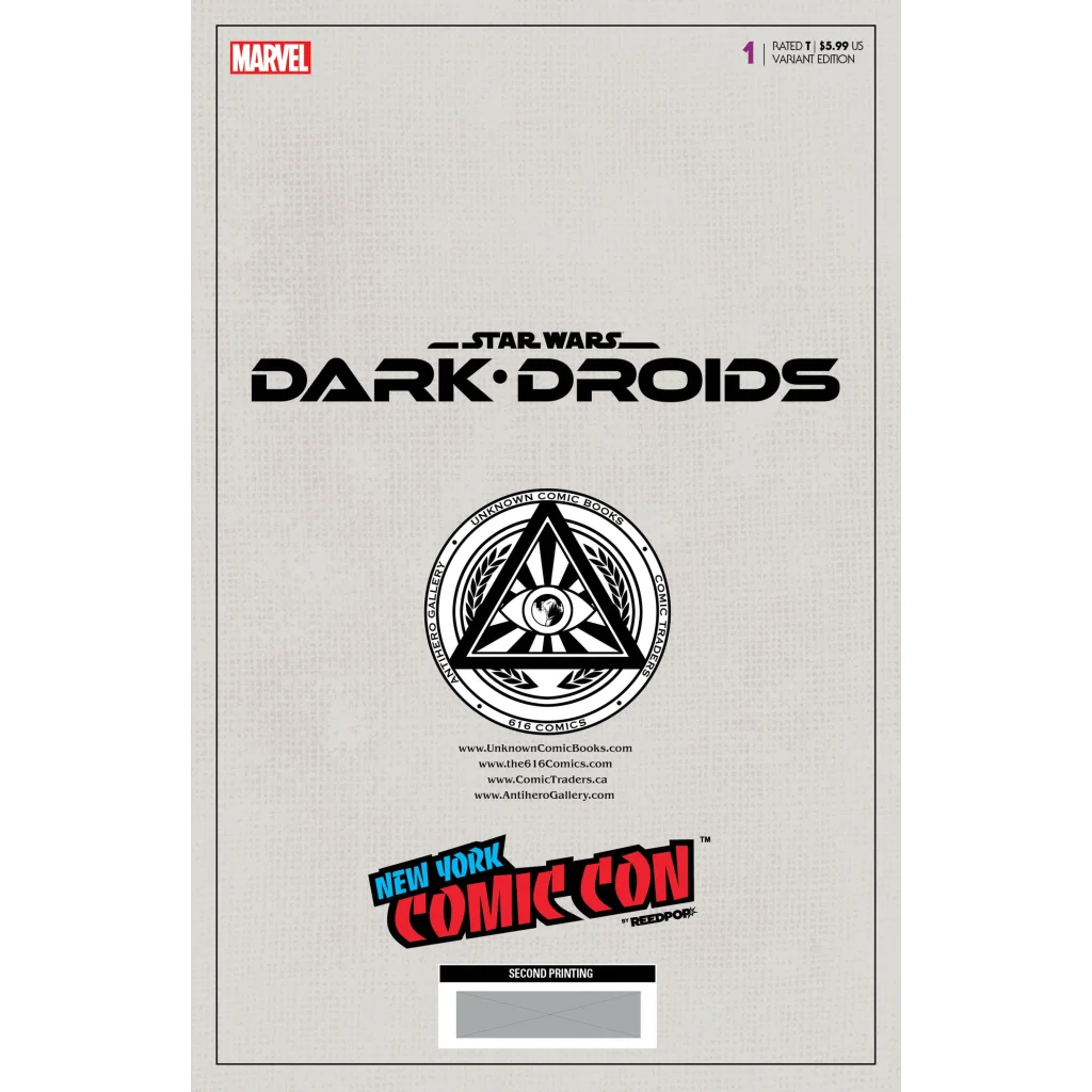 Blank Star Wars Dark Droids 2nd Printing comic cover for collectible fans