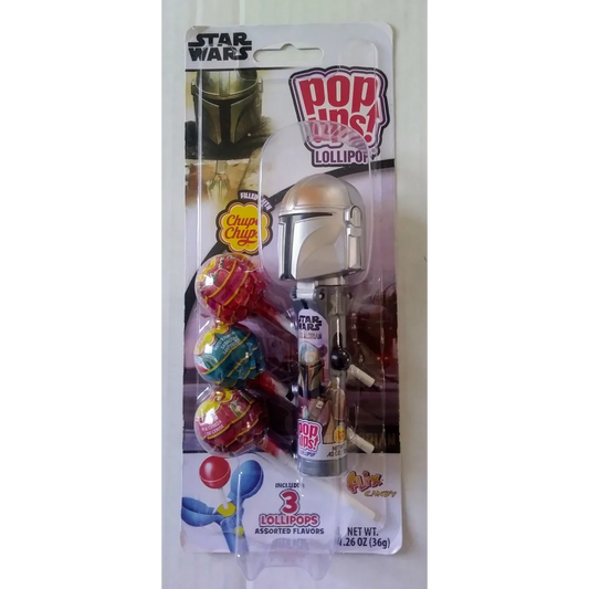 Star Wars Flix Candy Pop Ups with Mandalorian helmet lollipop pack