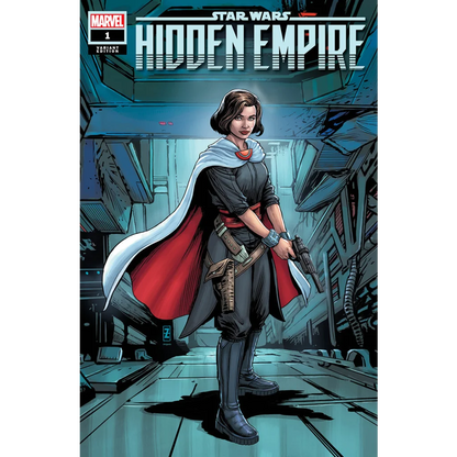 Star Wars Hidden Empire comic with female hero in cape holding a blaster