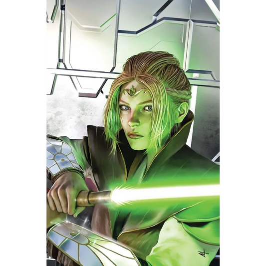 Star Wars High Republic comic cover with green-skinned woman and lightsaber