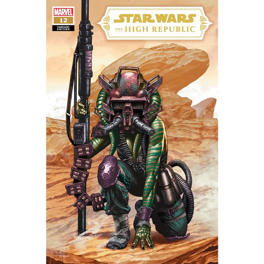 Star Wars High Republic Issue 12 Variant Cover with green alien in helmet holding rifle