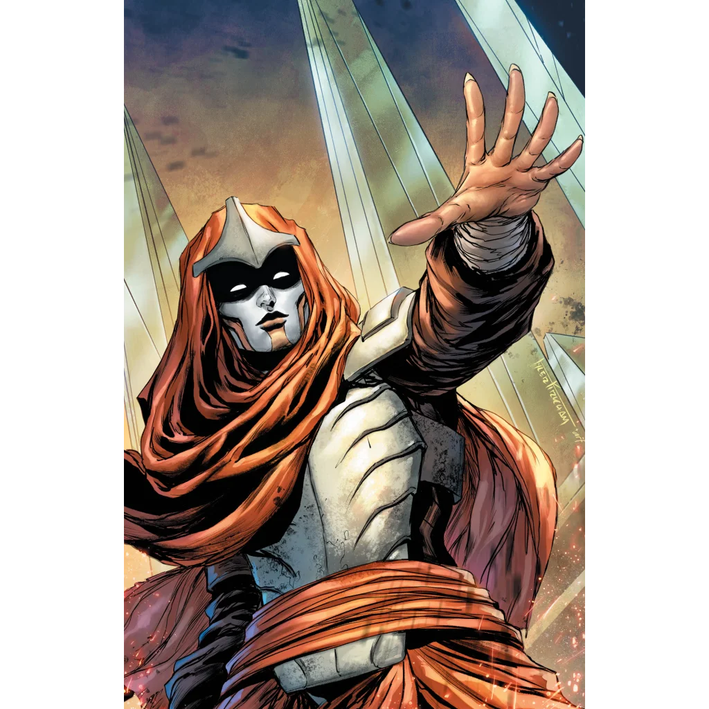 Masked figure in red hood and armor from Star Wars High Republic graded blue label comic