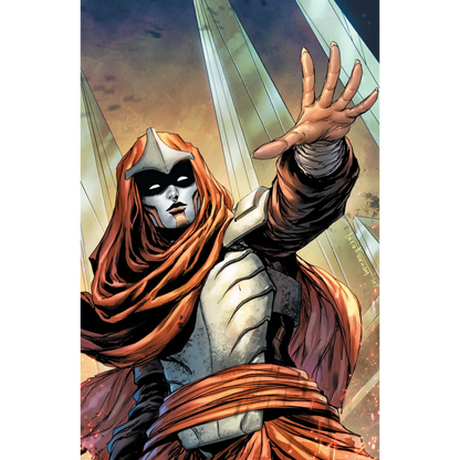 Masked figure in red hood and armor from Star Wars High Republic graded blue label comic