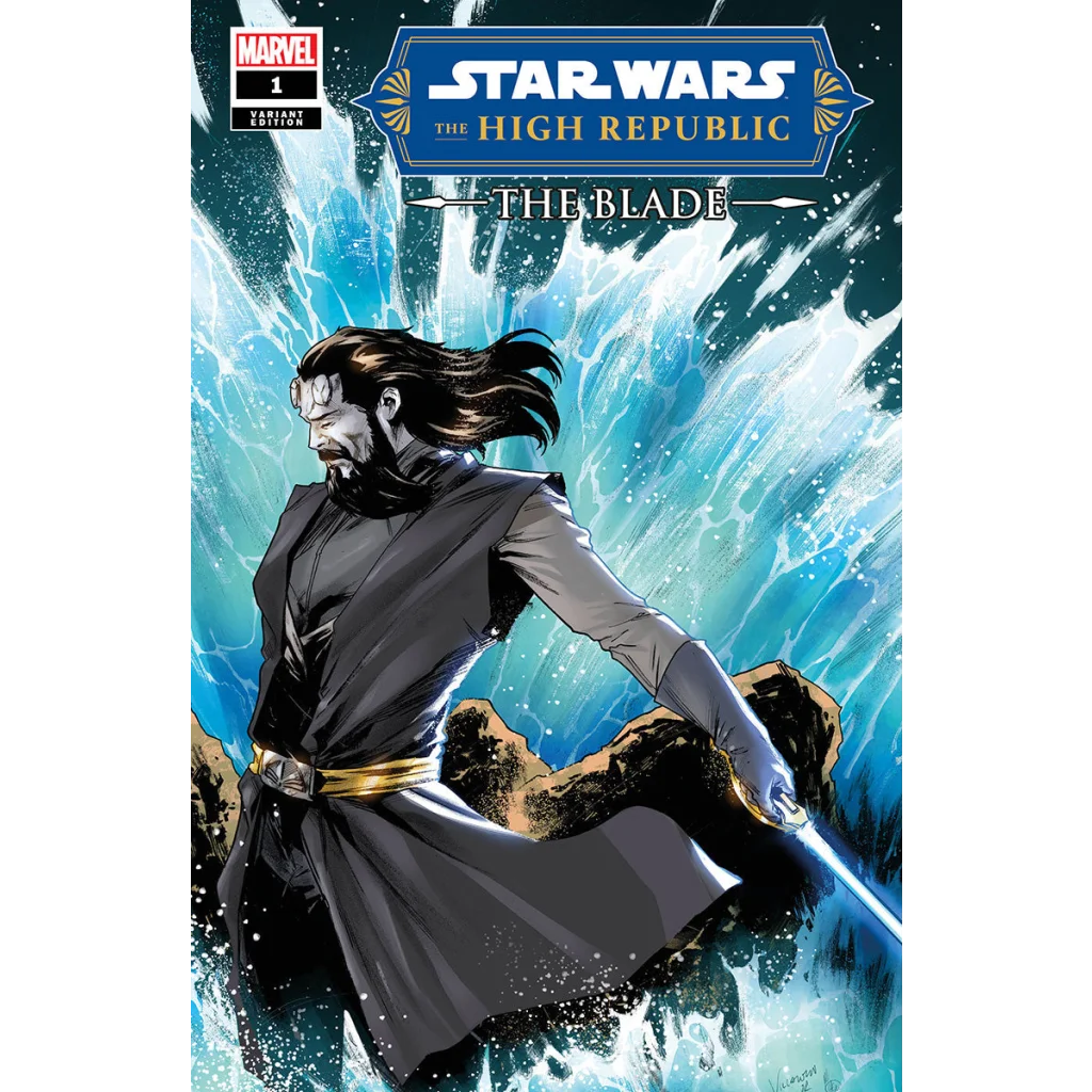 Star Wars High Republic Porter Engle comic cover with Jedi wielding blue lightsaber in water