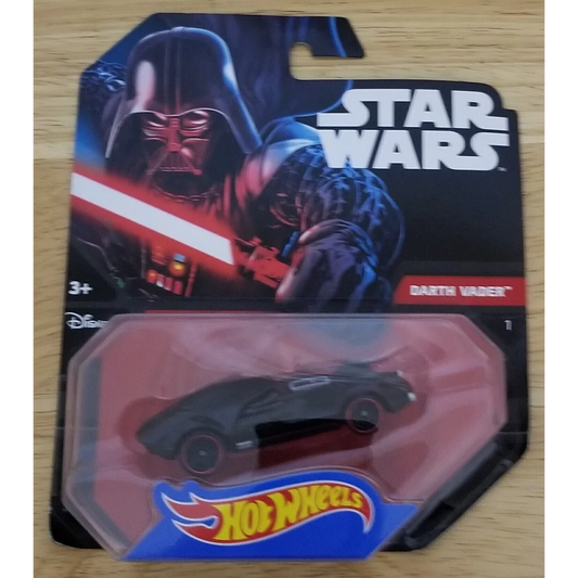 Star Wars Hot Wheels Darth Vader black car toy with red lightsaber package