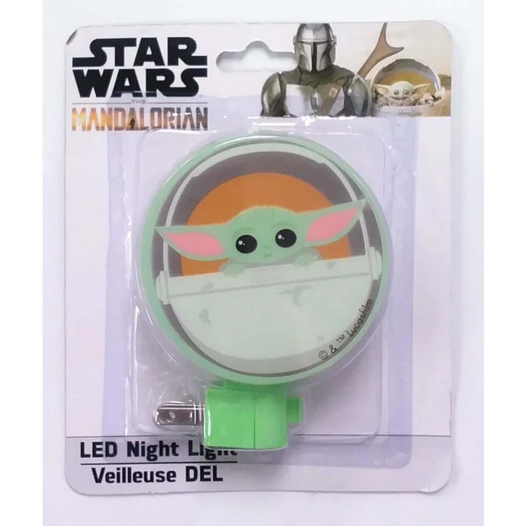 Cute Star Wars LED night light with Baby Yoda Grogu in green circular design