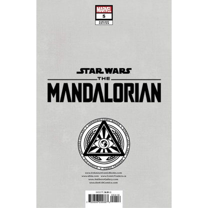 Gray Star Wars comic cover with black text and emblem from Rodney Barnes’ Mandalorian Issue 5