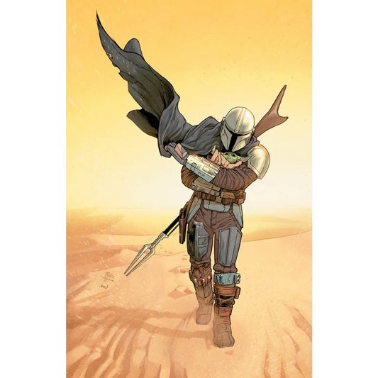 Star Wars Mandalorian Rickie Yagawa exclusive cover with The Mandalorian and Grogu in the desert