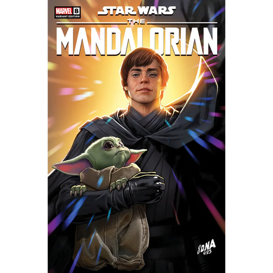 Star Wars Mandalorian Season 2 comic cover with Luke Skywalker holding Grogu by Unknown Comics David