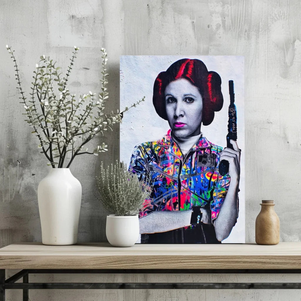 Vibrant Star Wars Princess Leia floral blaster canvas print