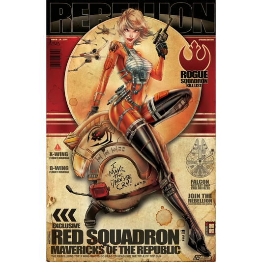 Star Wars Rebel Pilot magazine cover on brushed aluminum wall art