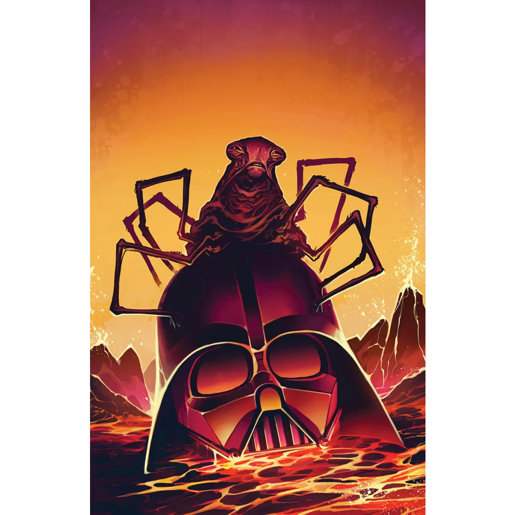 Menacing alien creature with spindly legs on Darth Vader helmet from Star Wars Revelations