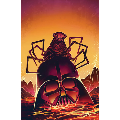 Menacing alien creature with spindly legs on Darth Vader helmet from Star Wars Revelations