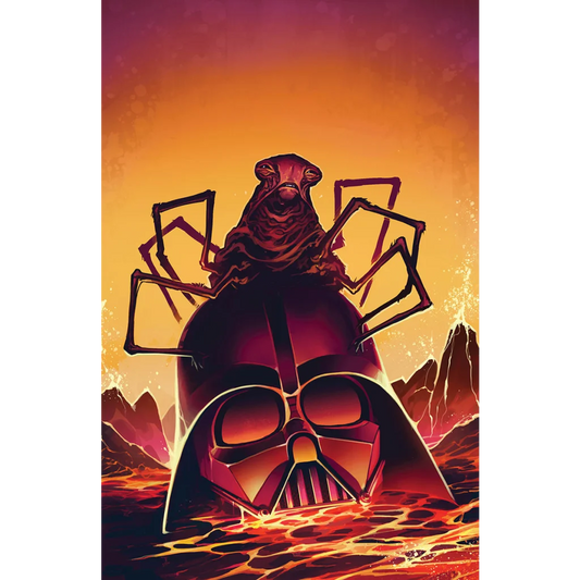 Menacing alien creature with spindly legs on Darth Vader helmet from Star Wars Revelations