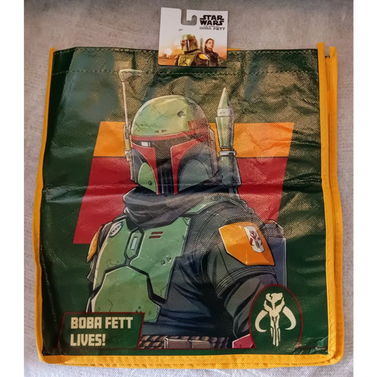 Star Wars Boba Fett tote bag with bold graphic in green orange accents