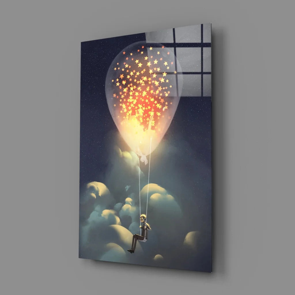 Whimsical child on glowing star balloon canvas wall art
