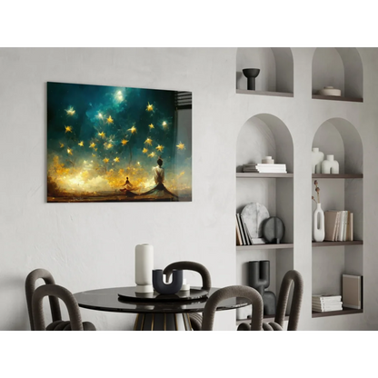 Teal and gold starburst modern abstract wall art canvas print