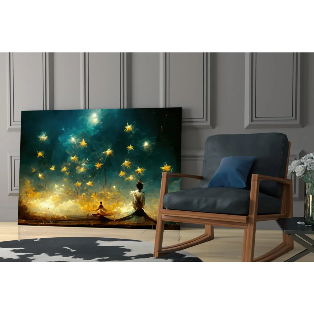 Starry Night Meditation canvas wall art print of two figures under starry sky