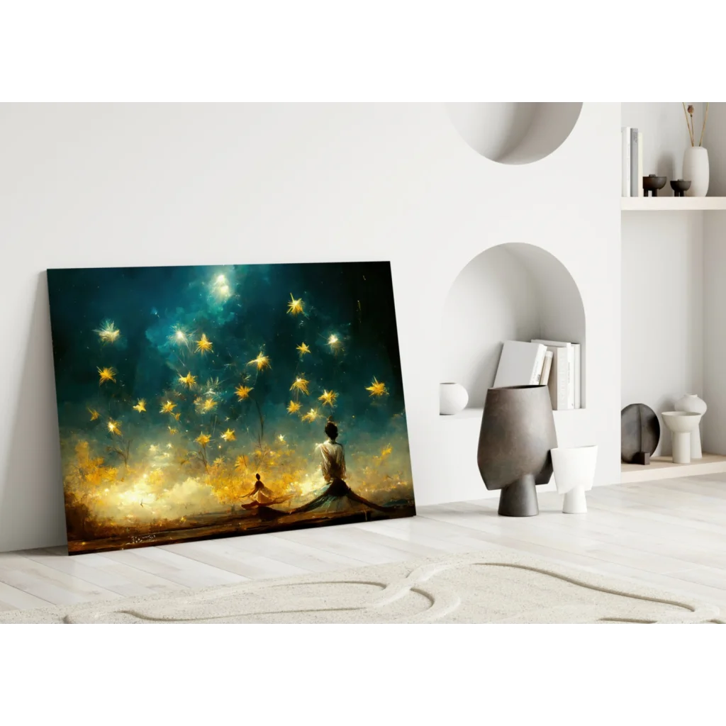 Starry Night Meditation canvas wall art print of two figures under starry sky