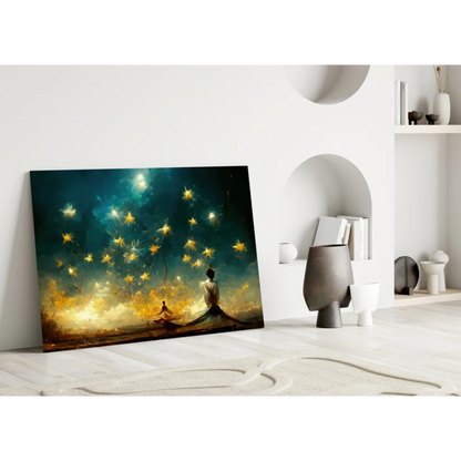 Starry Night Meditation canvas wall art print of two figures under starry sky