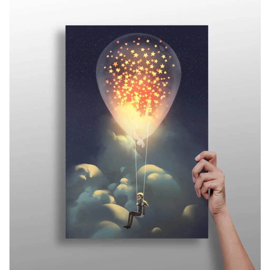 Whimsical starry sky balloon dream canvas print for kids room