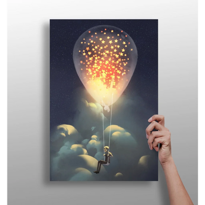 Whimsical starry sky balloon dream canvas print for kids room