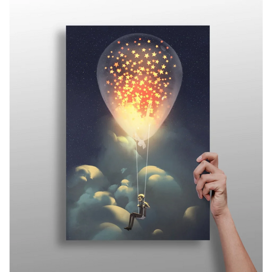 Whimsical starry sky balloon dream canvas print for kids room