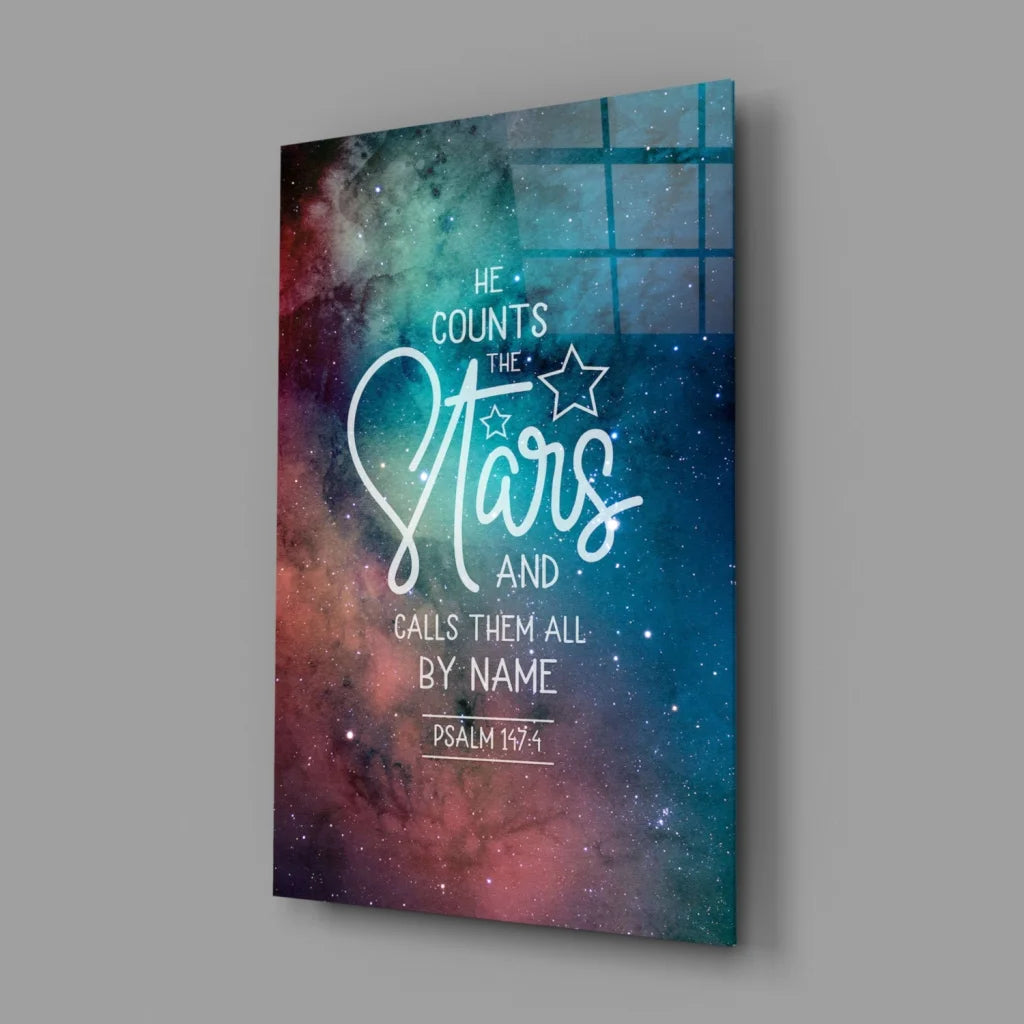 Cosmic nebula canvas wall art with Psalm 139:4 stars quote
