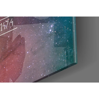 Cosmic nebula glass wall art with glowing digital clock and starry gradient