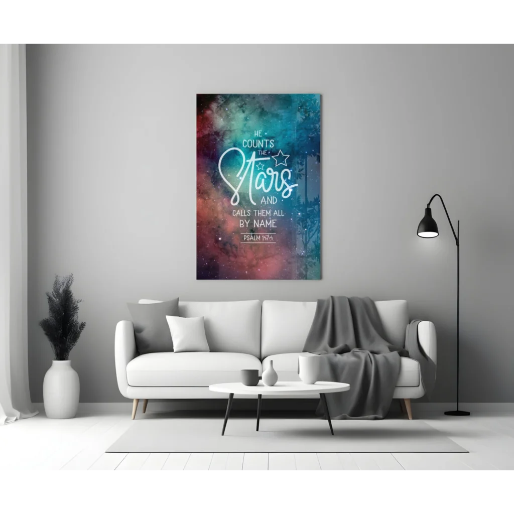 Cosmic scripture wall art canvas with nebula design and star quote
