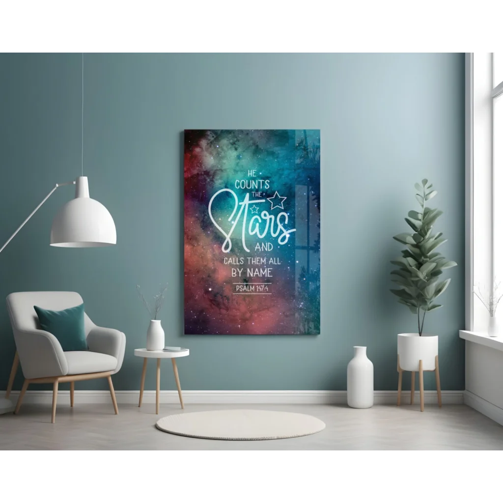 Cosmic nebula wall art canvas with Psalm 19:4 scripture