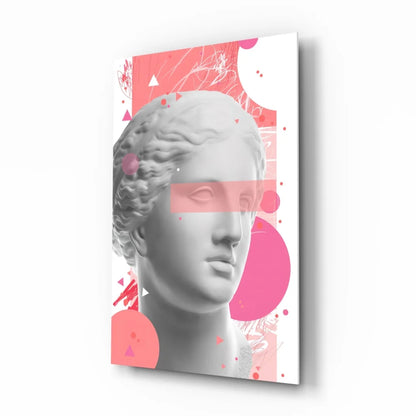 Grayscale marble bust on pink geometric background, pink splash classical bust canvas wall art