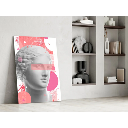 Grayscale classical bust canvas wall art on pink splash background