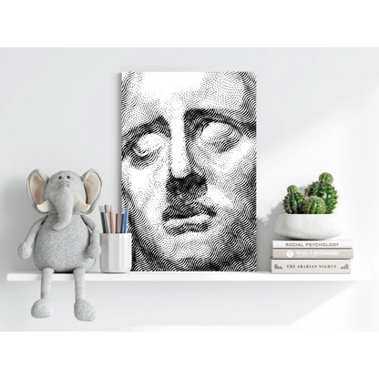 Black and white dotted face on Insigne Aluminum Prints wave portrait