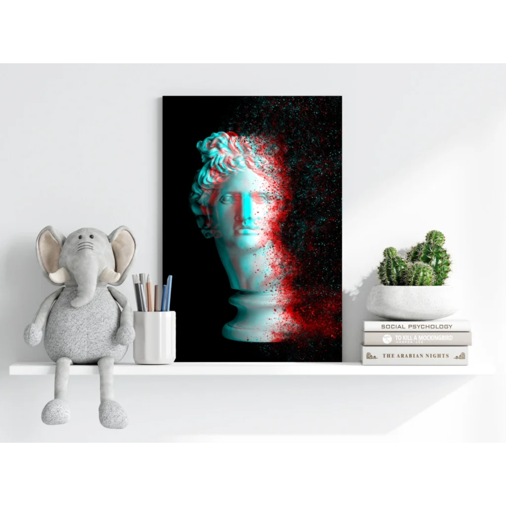 Classical marble bust with cyan red 3D anaglyph on Insigne aluminum print