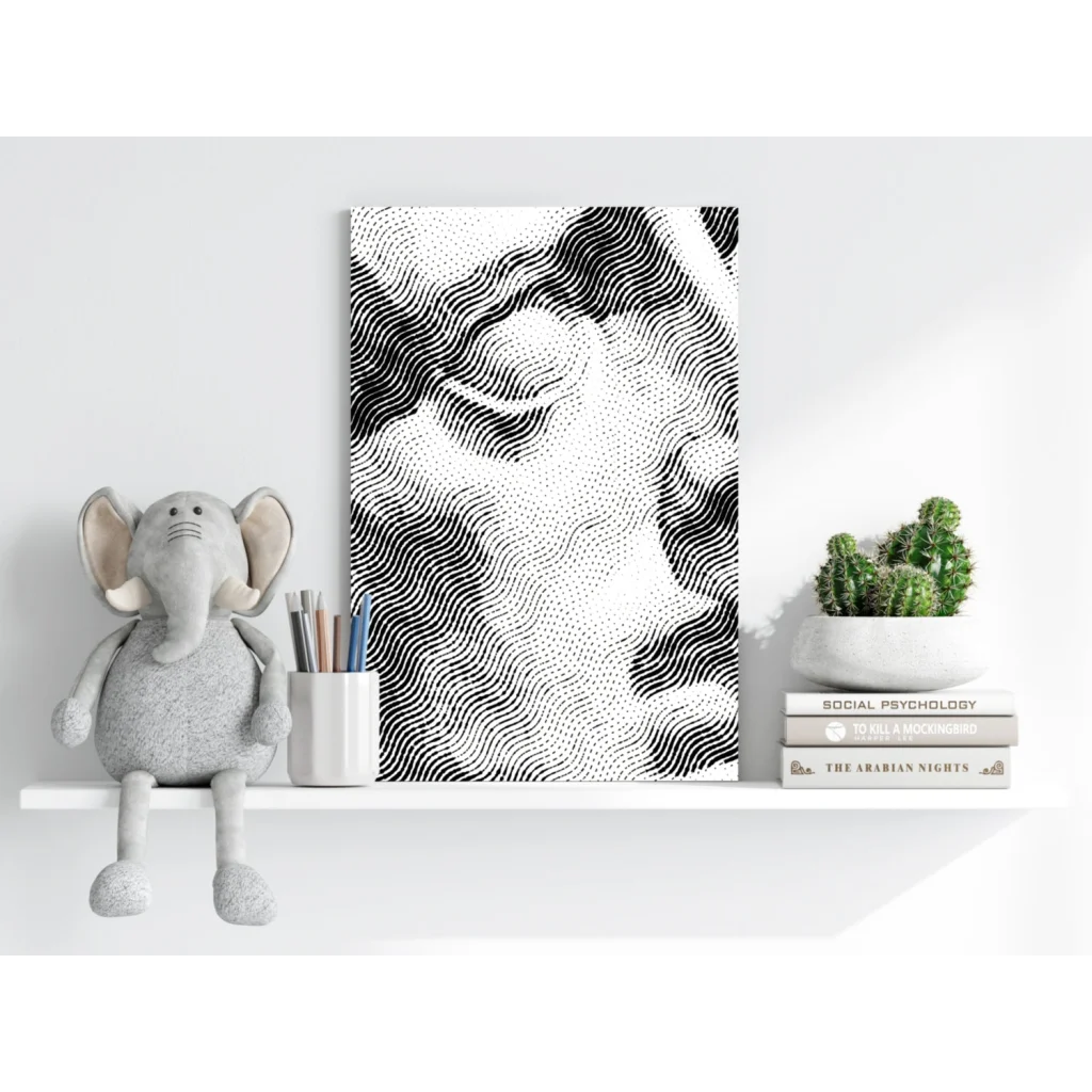 Stylized wavy halftone portrait on Insigne aluminum prints