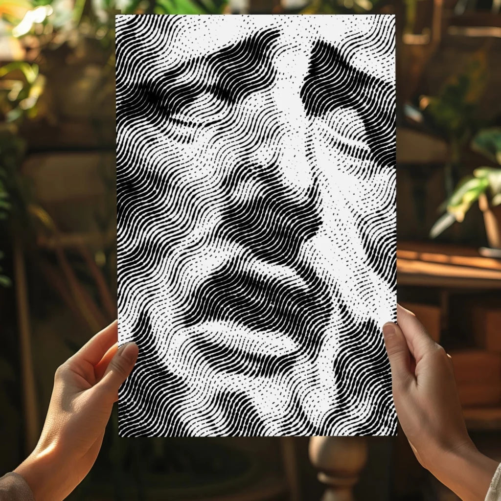 Black and white wavy halftone face portrait canvas print