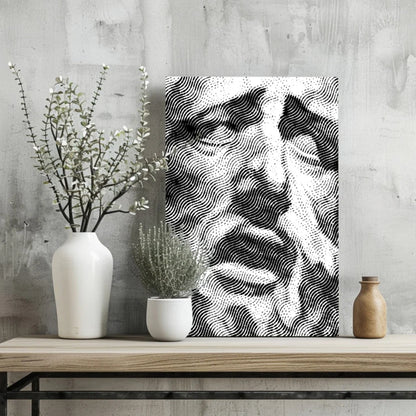 Black and white wavy halftone face canvas portrait