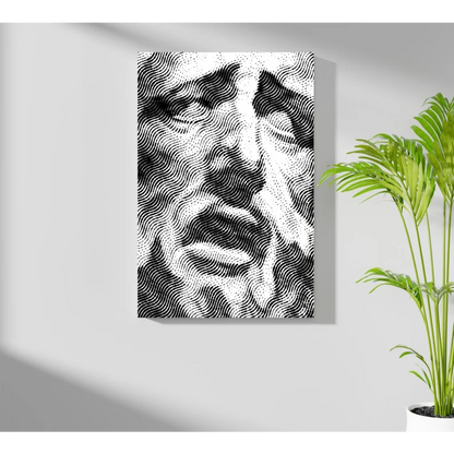 Black and white wavy halftone face canvas transforming your space