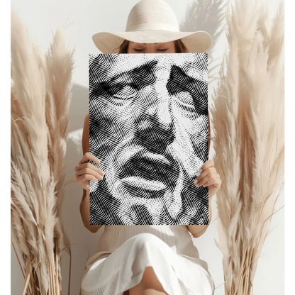 Black and white wavy halftone face portrait canvas art print