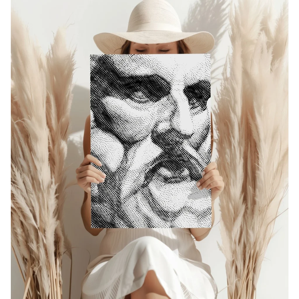 Black and white halftone face on insigne aluminum print