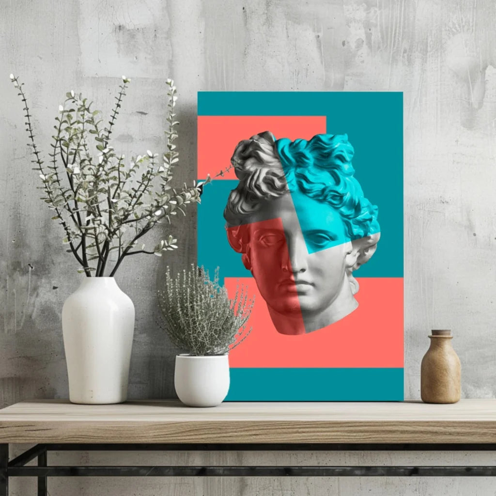 Split Face Sculpture Insigne Aluminum Prints Pop Art | Glass Wall Art Print | vintageantiquesgifts.com
