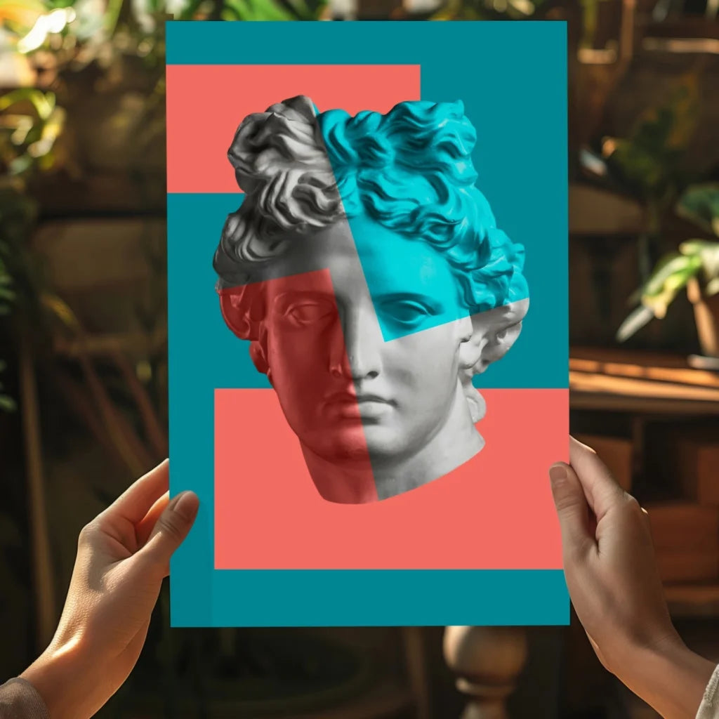 Split Face Sculpture Insigne Aluminum Print in pop art style