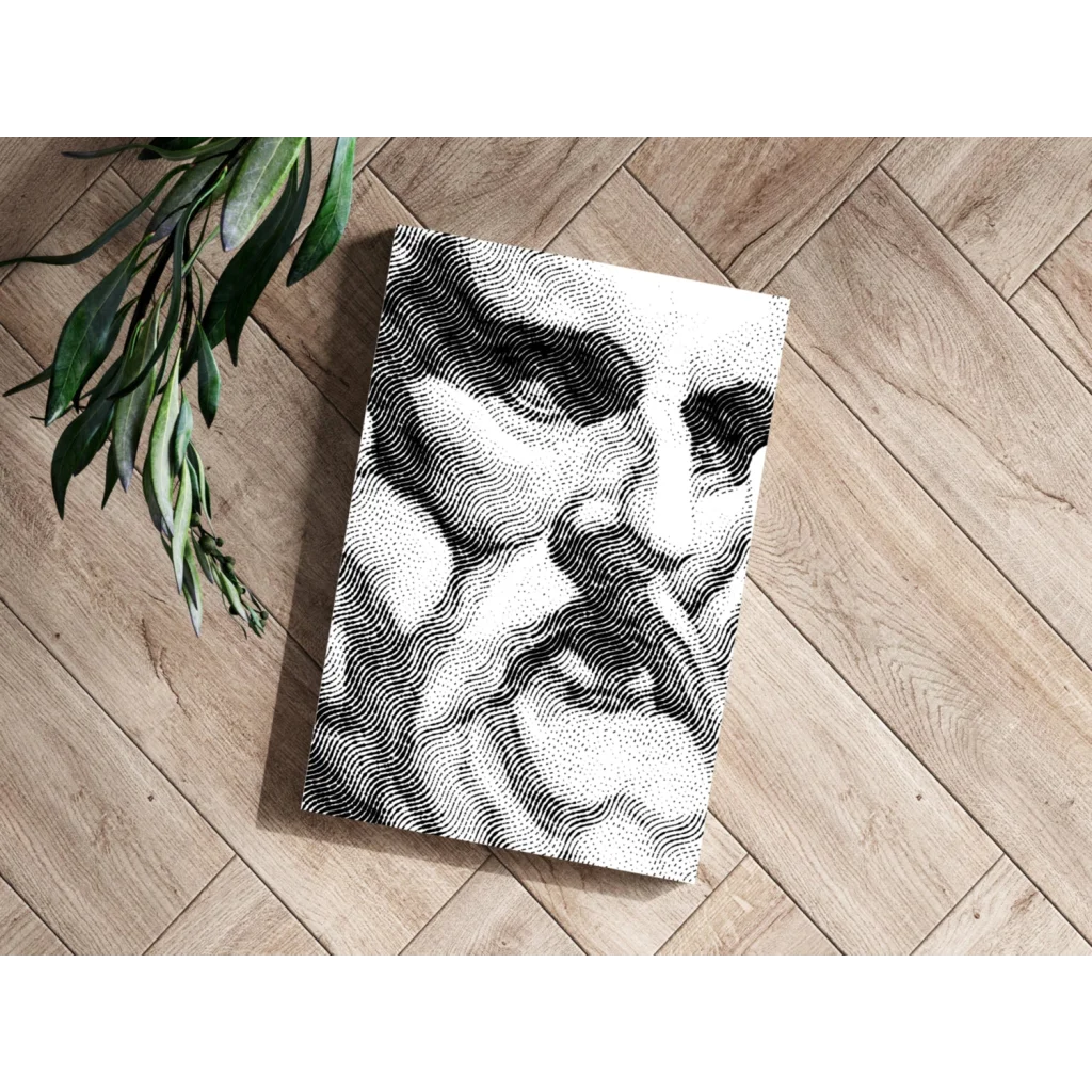 Stylized black and white halftone man’s face on insigne aluminum print