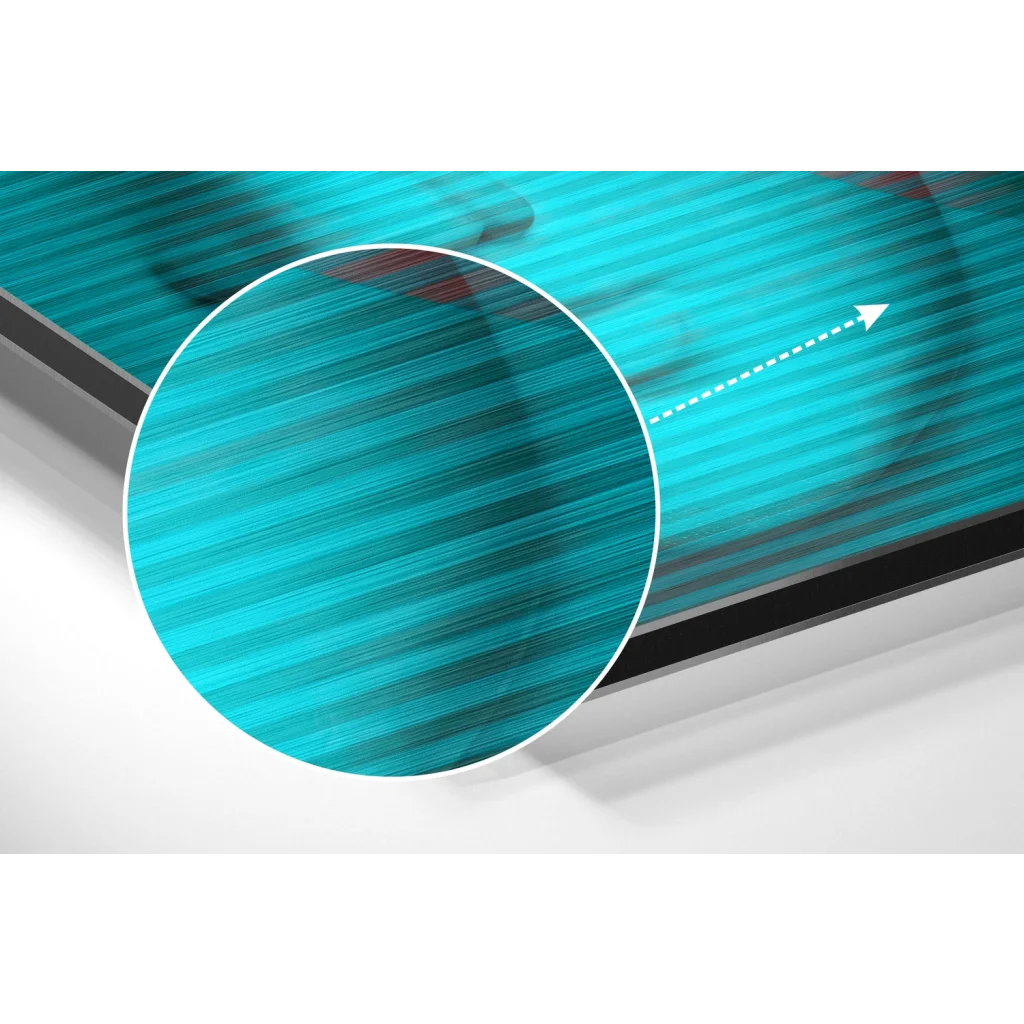 Vibrant teal brushed aluminium dibond art print with sleek metallic finish