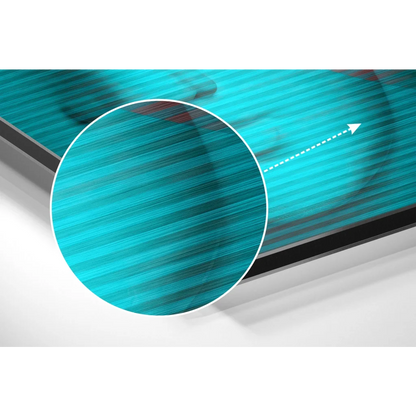 Vibrant teal brushed aluminium dibond art print with sleek metallic finish