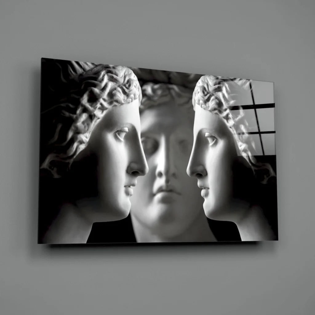 Triple Classical Marble Busts Canvas Wall Art | Glass Wall Art Print | vintageantiquesgifts.com