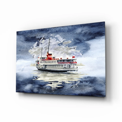 Turkish Ferry Boat Stormy Waters Glass Wall Art Print | Insigneart USA | vintageantiquesgifts.com