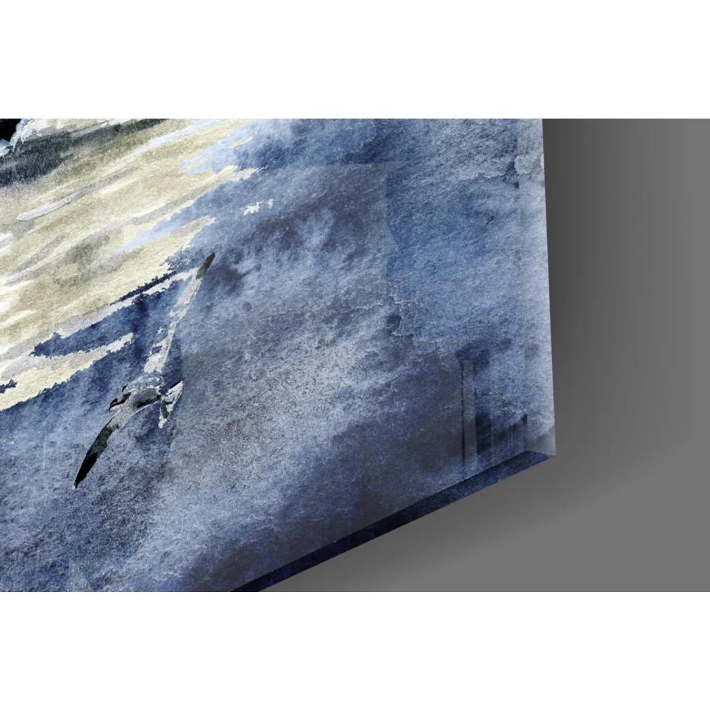 Abstract stormy Turkish ferry boat on glass wall art in blues and grays