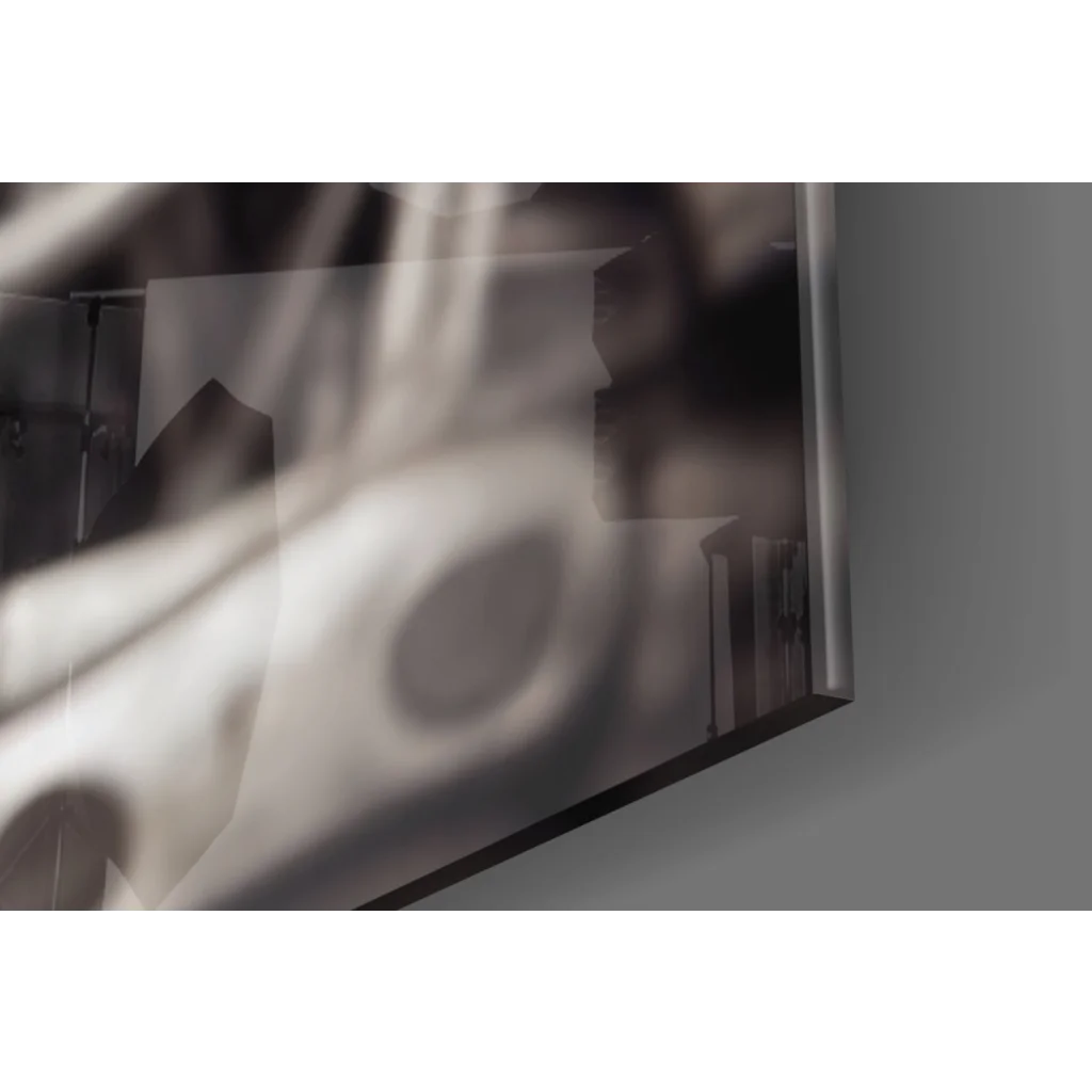 Black and white geometric steampunk robot wall art on glossy paper